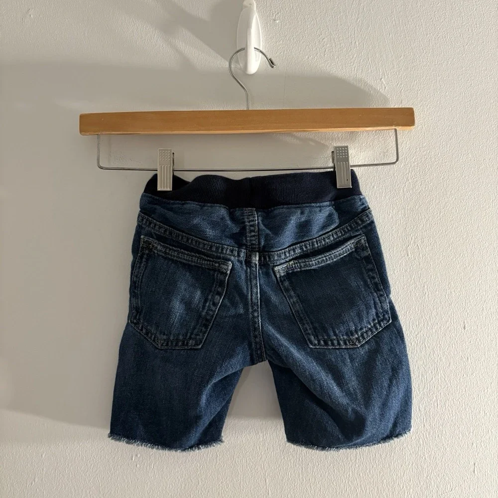 Baby Gap Boys Denim Shorts 5T Raw Hem Drawstring Waist Dark Wash 100% Cotton